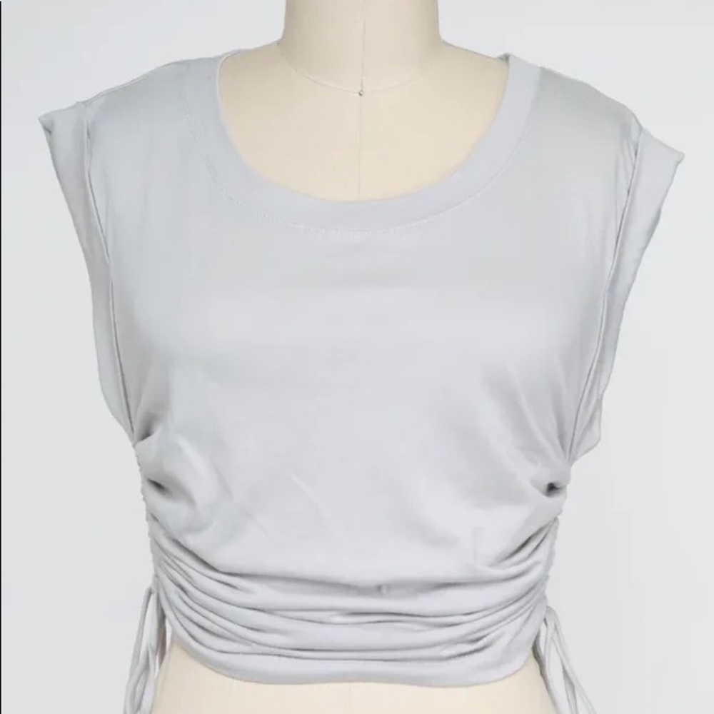 NWT Gray cotton Sleeveless top with side ruche
